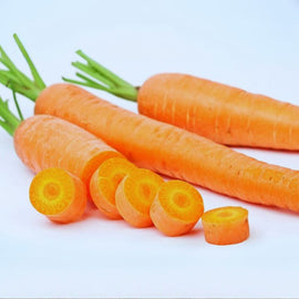 Carrots with green tops on a white background