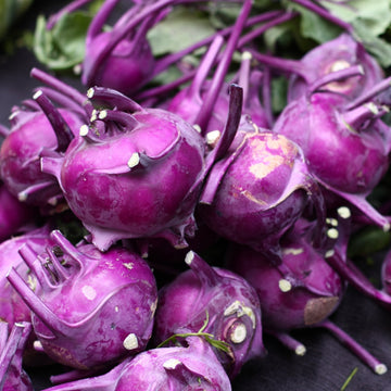 Close-up of purple kohlrabi on a dark surface